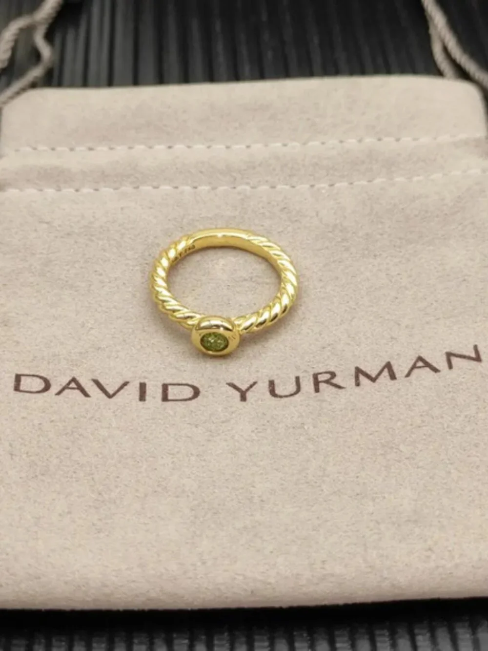 David Yurman Gold Petite Cable Green Diamond Ring